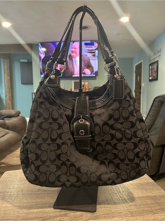 Coach Handbags - Coach SoHo Signature Buckle Hobo bag Black Jacquard Canvas Leather Trim Y2K